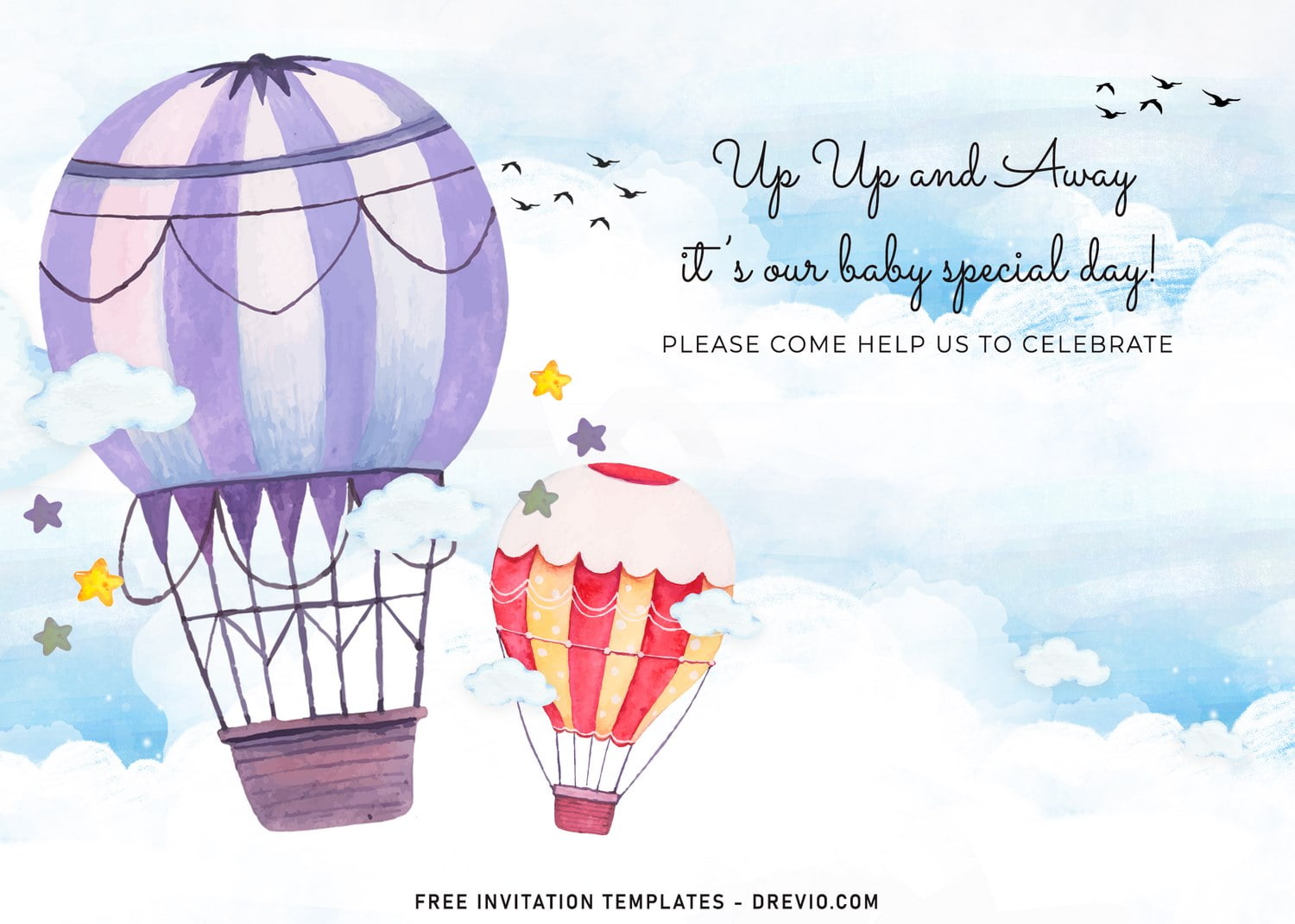 Hot Air Balloon Birthday Invitation Template Blue Hot Air Balloon 