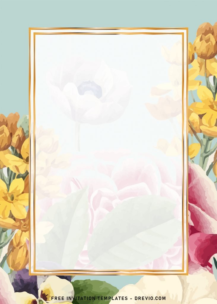 8+ Stunning Pastel Spring Floral Wedding Invitation Templates For Your Wedding Party and has gold frame border