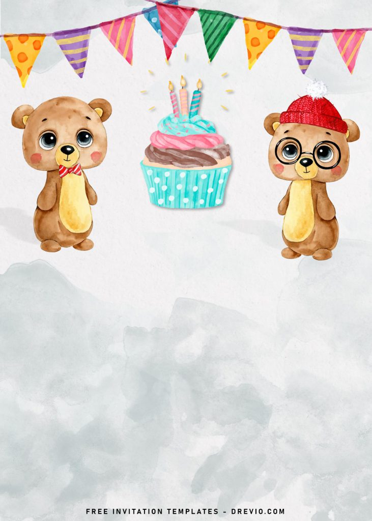8+ Adorable Baby Bear Birthday Invitation Templates and has birthday cake and party garland
