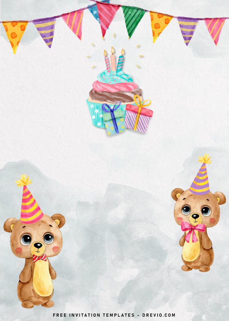 8+ Adorable Baby Bear Birthday Invitation Templates and has Teddy bear wears birthday hat