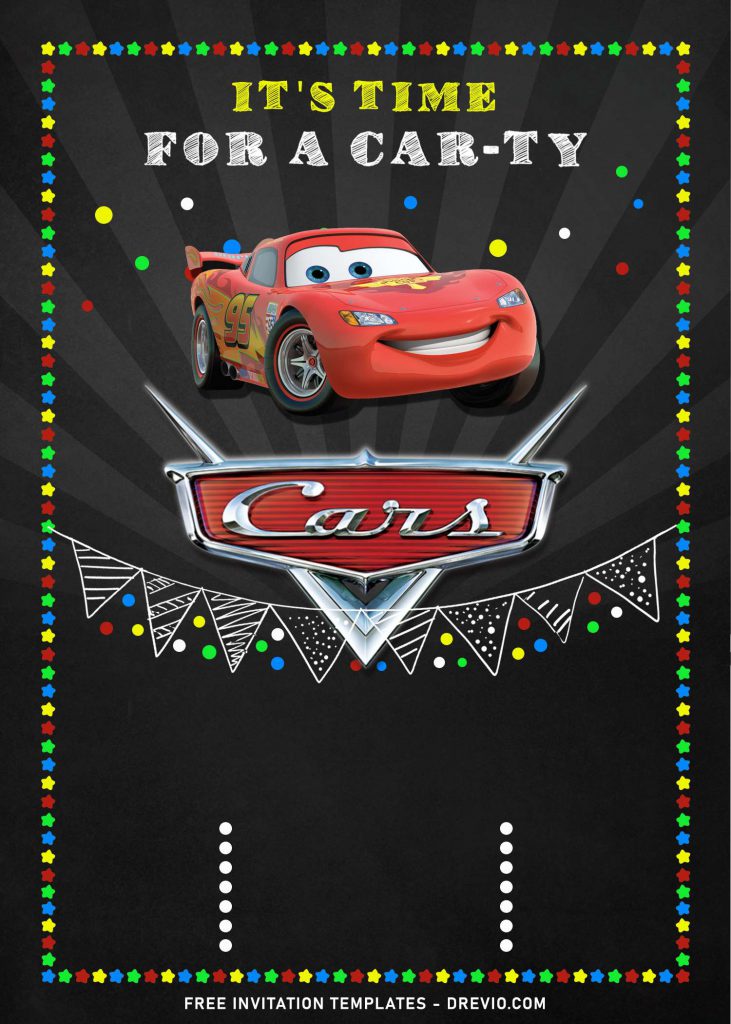 9+ Super Cool Disney Cars Chalkboard Themed Birthday Invitation Templates and has the iconic Lightning McQueen