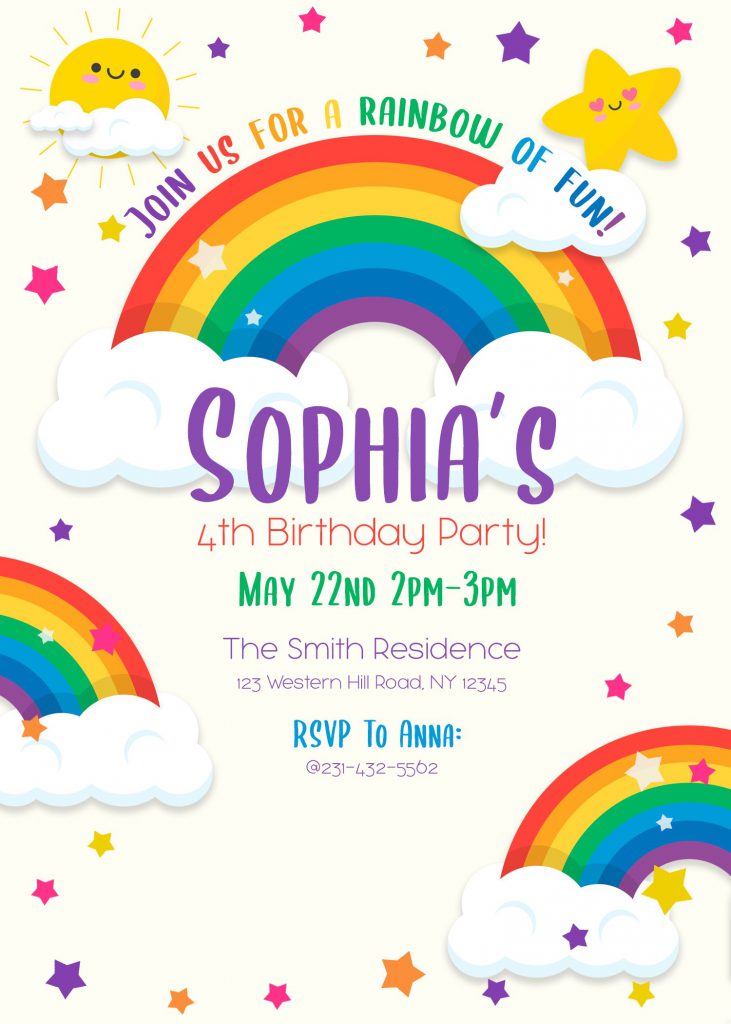 9+ Colorful Rainbow Invitation Card For Your Delightful Birthday Party