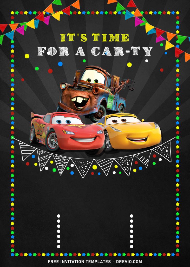 9+ Super Cool Disney Cars Chalkboard Themed Birthday Invitation Templates and has colorful stars border