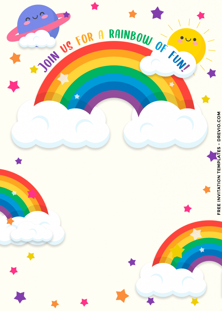 9+ Colorful Rainbow Invitation Card For Your Delightful Birthday Party and it has cute wording join us for a rainbow of fun in fancy color