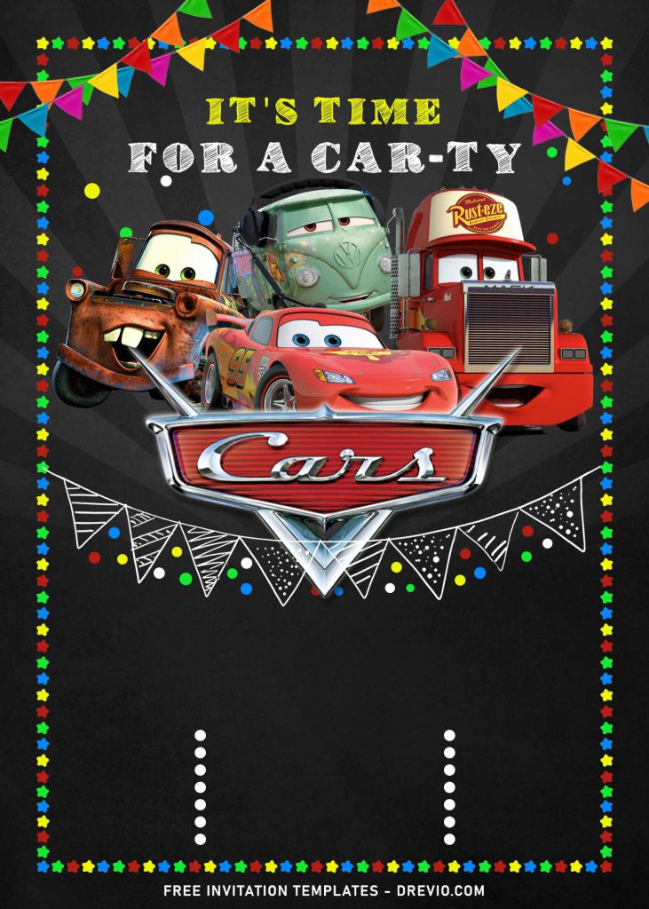 9+ Super Cool Disney Cars Chalkboard Themed Birthday Invitation Templates and has Lightning McQueen and Filmore