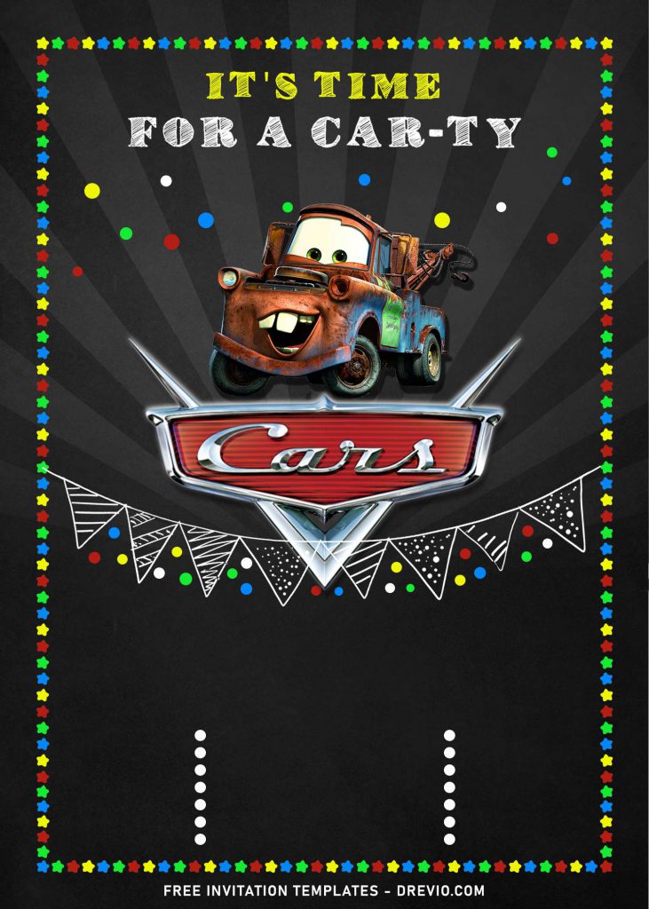 9+ Super Cool Disney Cars Chalkboard Themed Birthday Invitation Templates and has Mater And Cars' Logo