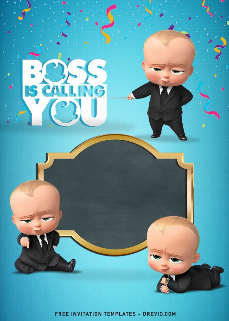 10+ Boss Baby Birthday Invitation Templates and has golden text frame and blackboard layer