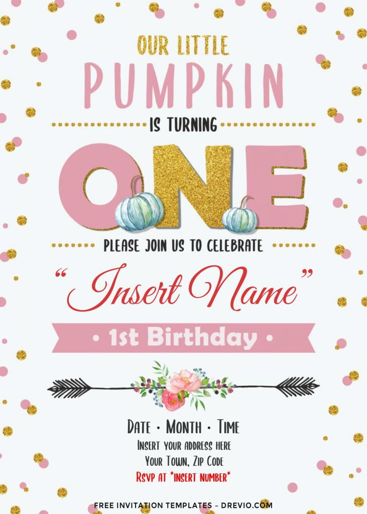 Free Pumpkin First Birthday Invitation Templates For Word and has watercolor pumpkin