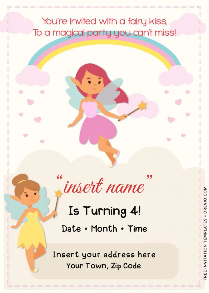 Free Rainbow Magic Fairy Birthday Invitation Templates For Word and has fairies holding star wands