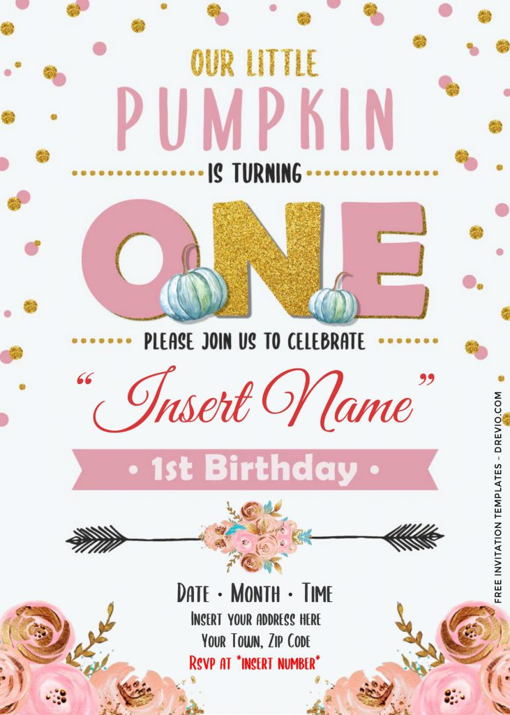 Free Pumpkin First Birthday Invitation Templates For Word and has cute and vintage script fonts