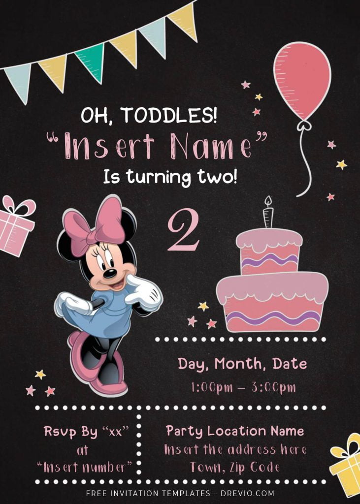 Free Minnie Mouse Chalkboard Birthday Invitation Templates For Word and has chalkboard drawing images