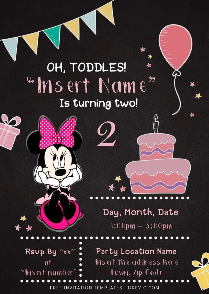 Free Minnie Mouse Chalkboard Birthday Invitation Templates For Word and has cute birthday cake