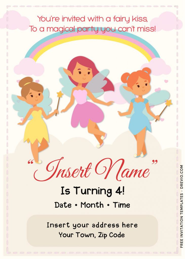 Free Rainbow Magic Fairy Birthday Invitation Templates For Word and has watercolor rainbow