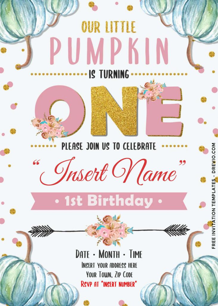 Free Pumpkin First Birthday Invitation Templates For Word and has solid white background
