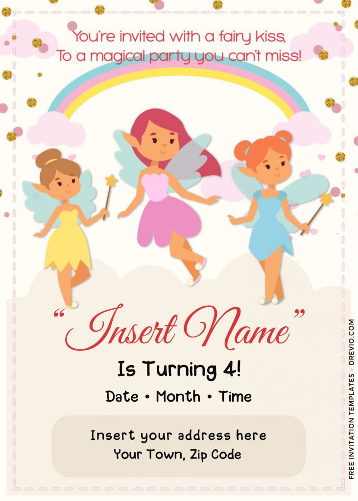 Free Rainbow Magic Fairy Birthday Invitation Templates For Word and has portrait and fancy cute background design