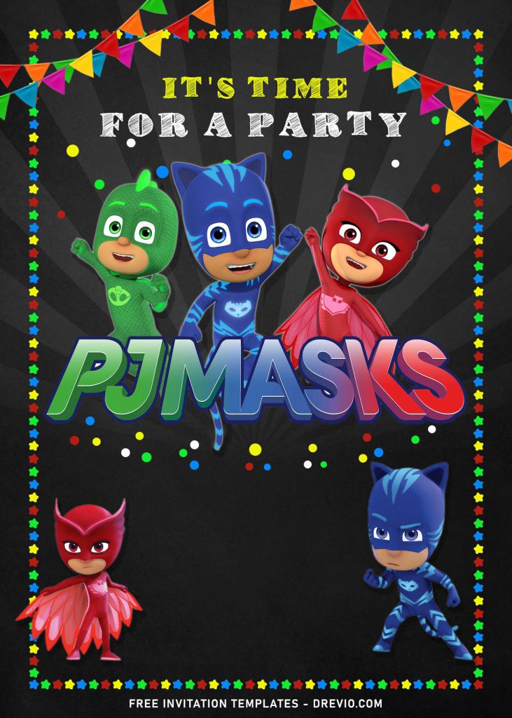 10+ PJ Masks Birthday Invitation Templates and has chalkboard style font text