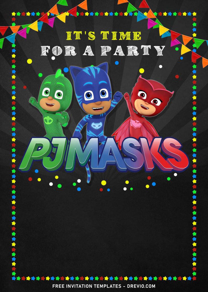 10+ PJ Masks Birthday Invitation Templates and has colorful twinkling stars