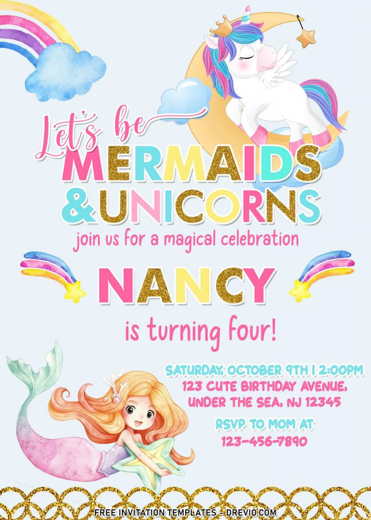 10+ Cheerful Mermaid And Unicorn Birthday Invitation Templates For Your Kid's Birthday Bash