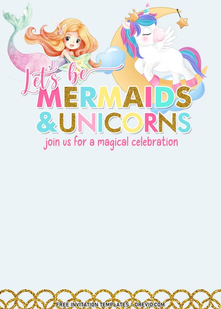 10+ Cheerful Mermaid And Unicorn Birthday Invitation Templates For Your Kid's Birthday Bash and has Pastel colored text
