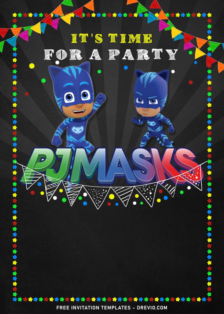 10+ PJ Masks Birthday Invitation Templates and has colorful dots border