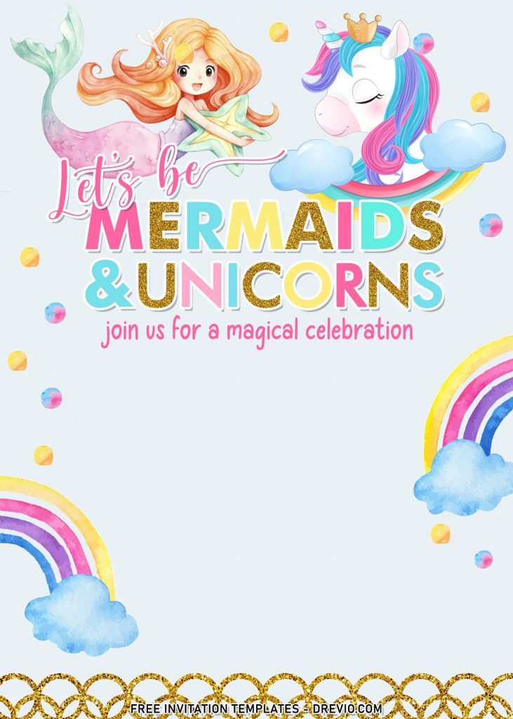 10+ Cheerful Mermaid And Unicorn Birthday Invitation Templates For Your Kid's Birthday Bash and has Colorful stars