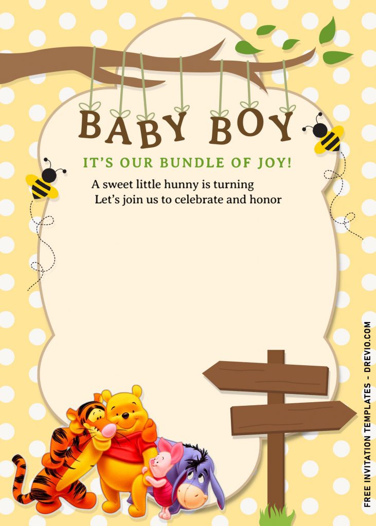 11+ Winnie The Pooh Birthday Invitation Templates and has hanging text 
