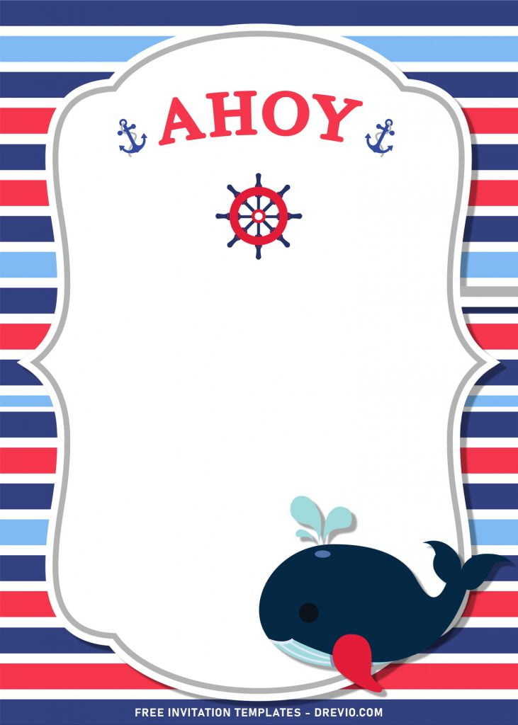 11+ Nautical Themed Birthday Invitation Templates For Your Kid's Birthday Bash and has navy and red stripe