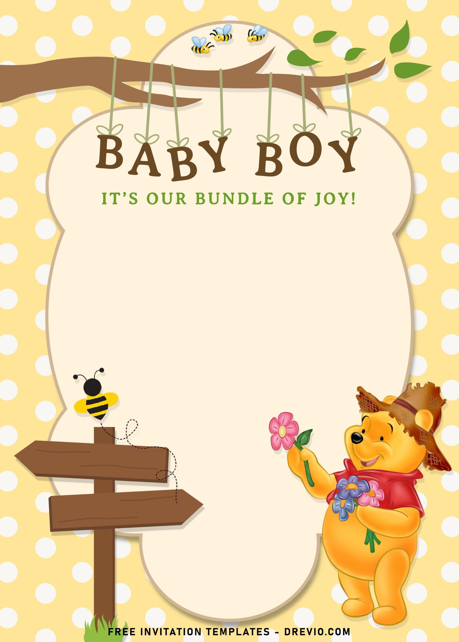 Winnie The Pooh Baby Shower Invitations Templates Free FREE PRINTABLE 