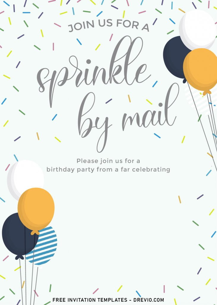 7+ Cute And Fun Sprinkle By Mail Birthday Invitation Templates and has colorful minimalist balloons