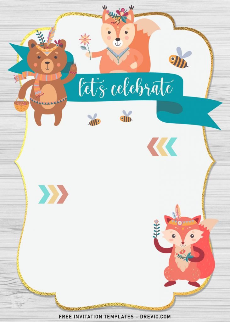 7+ Boho Woodland Animals Birthday Invitation Templates and has baby bear