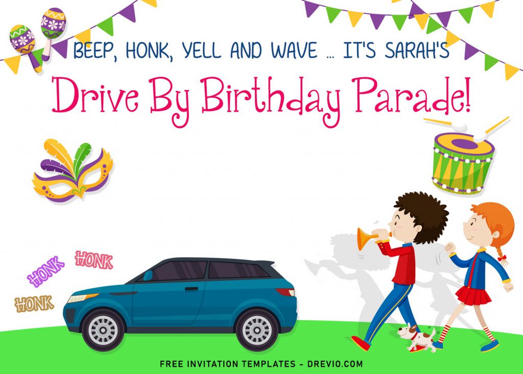 7+ Drive By Birthday Parade Birthday Invitation Templates and has cute parade kids