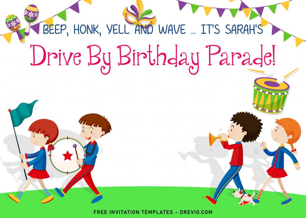 7+ Drive By Birthday Parade Birthday Invitation Templates and has bunting flag or garland