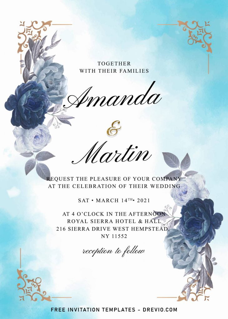 7+ Dazzling Watercolor Blue Roses Wedding Invitation Templates