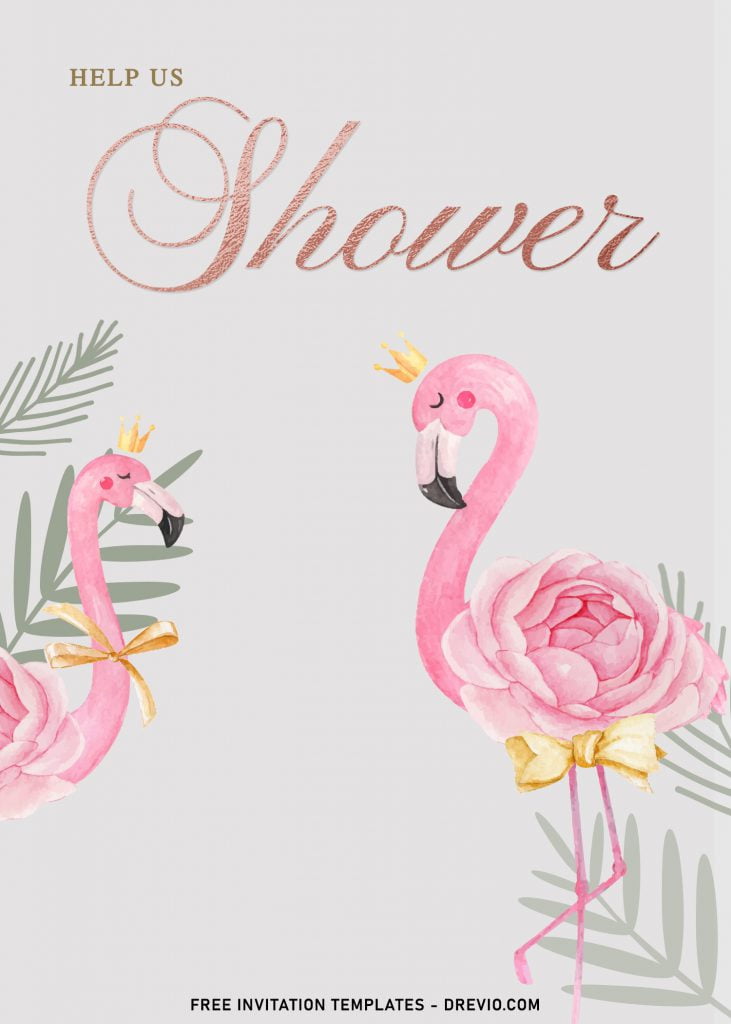 7+ Watercolor Flamingo And Rose Gold Birthday Invitation Templates and has foliage