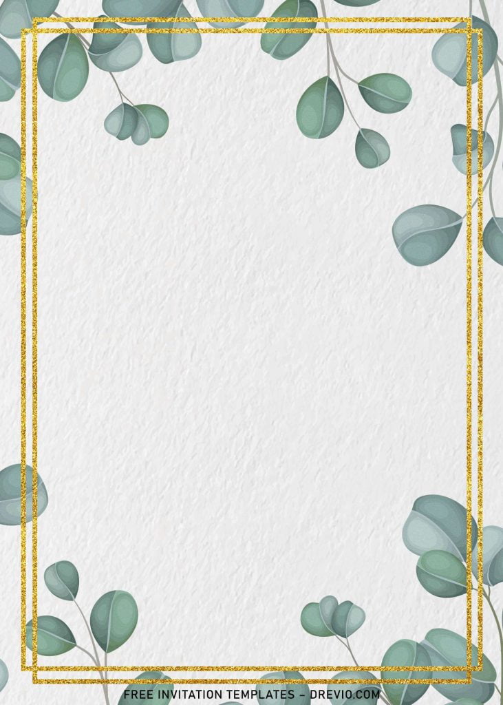 8+ Gorgeous Greenery Eucalyptus Wedding Invitation Templates and has Gold glitter frame