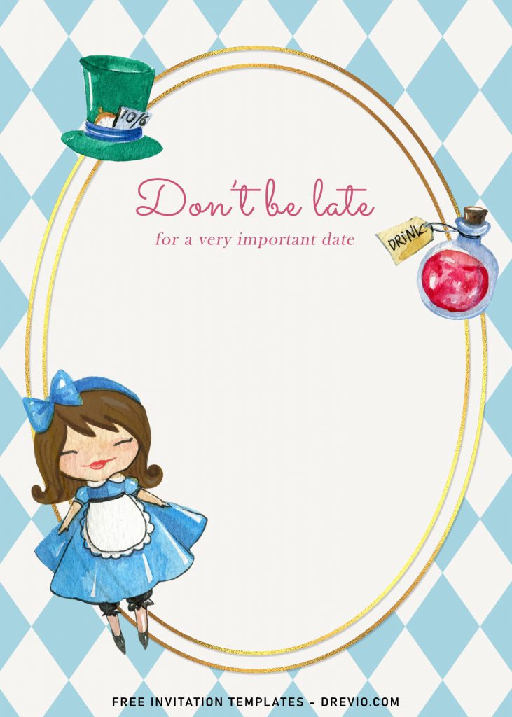 8+ Vintage Alice In Wonderland Birthday Invitation Templates and has adorable Alice's illustration