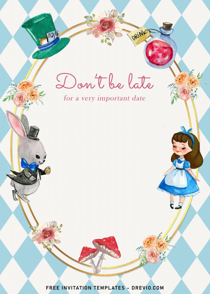 8+ Vintage Alice In Wonderland Birthday Invitation Templates and has White Rabbit