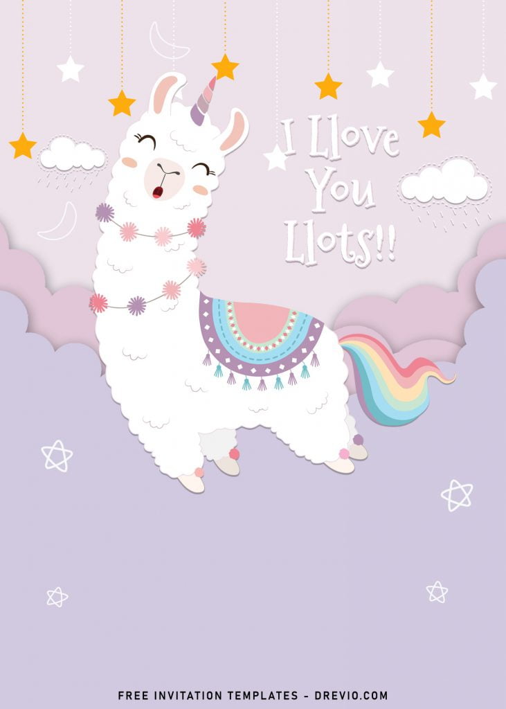 8+ Adorable Llama Birthday Invitation Templates and has pink background and clouds