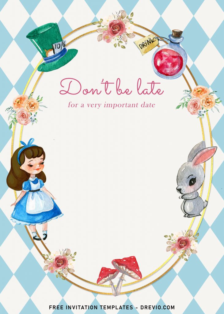 8+ Vintage Alice In Wonderland Birthday Invitation Templates and has charming pattern