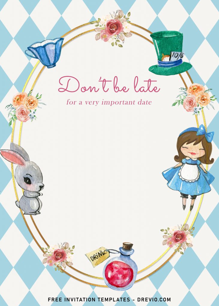 8+ Vintage Alice In Wonderland Birthday Invitation Templates and has Alice In Wonderland's items