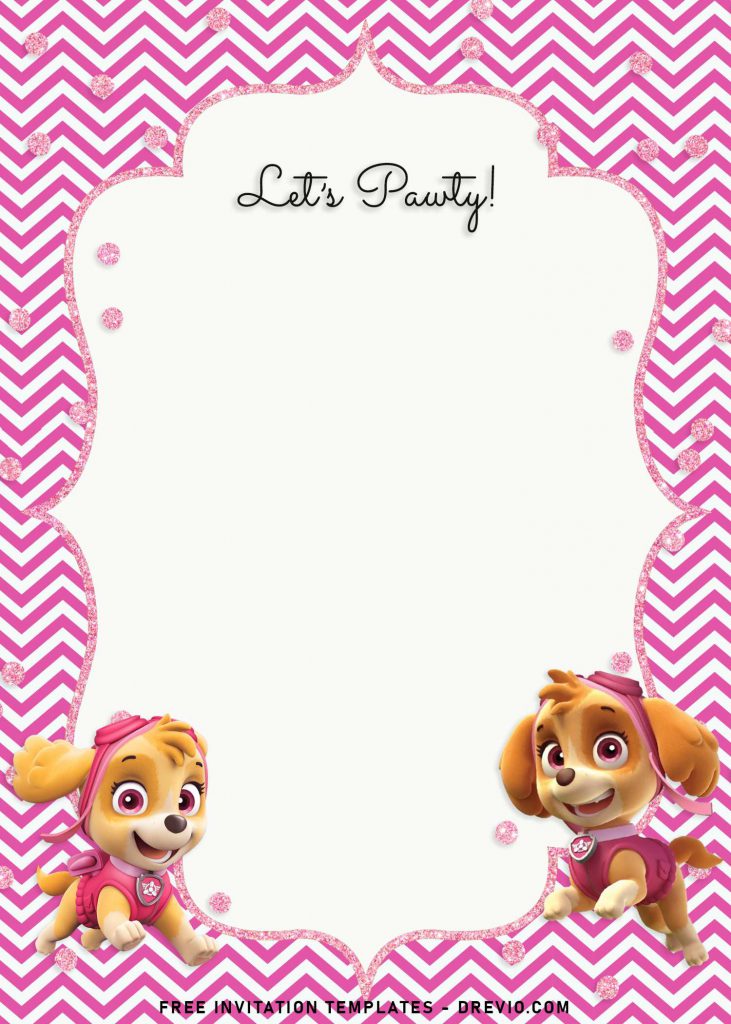 8+ Cute Paw Patrol Skye And Everest Birthday Invitation Templates and has pink polka dots