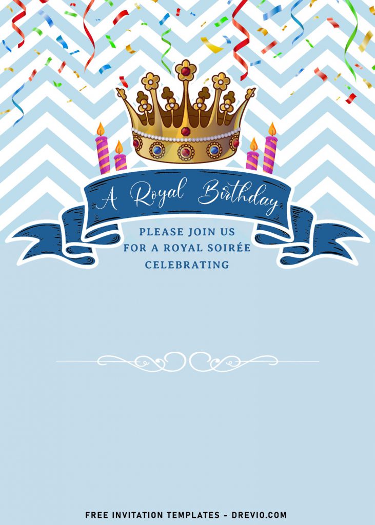 8+ Royal Birthday Invitation Templates For Your Kids Upcoming Birthday Party and has navy ribbon and chevron pattern