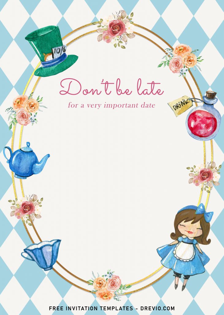 8+ Vintage Alice In Wonderland Birthday Invitation Templates and has Mad Hatter's Hat