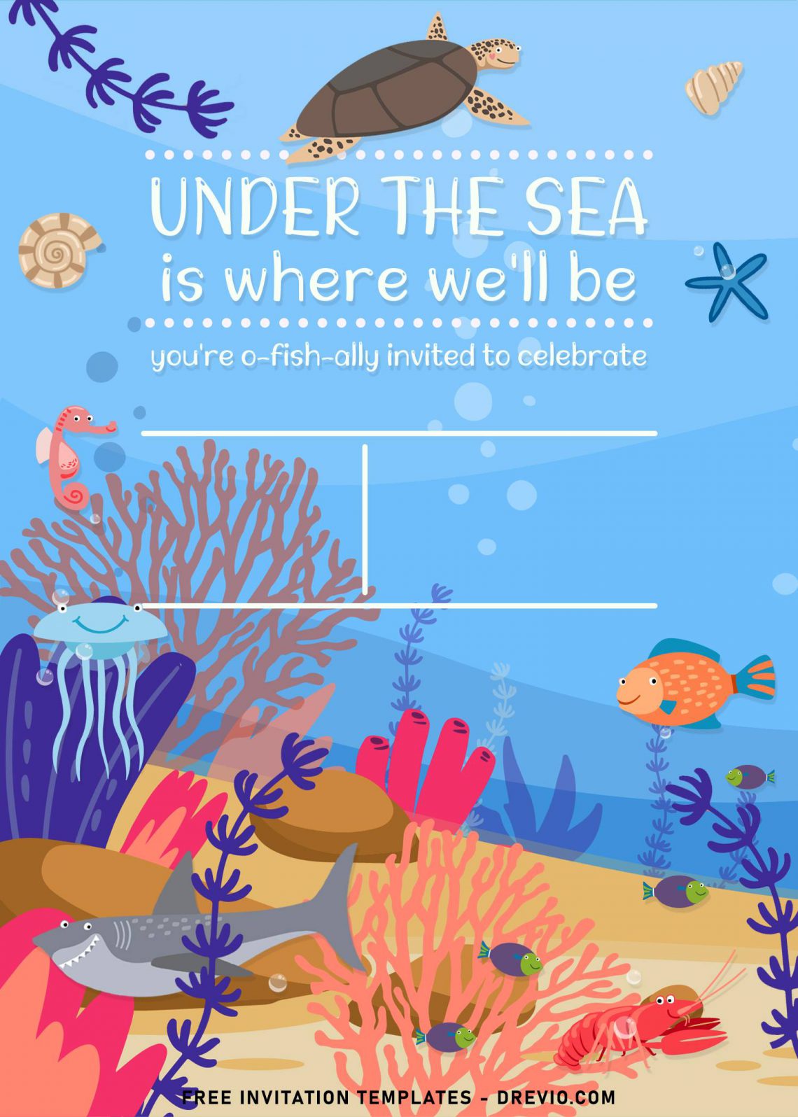 One-der the Sea Birthday Invitation, Girl Birthday Invite, Oneder the Sea  Ocean Life Invite, Corjl Digital Printable, Pastel Sea Animals. 