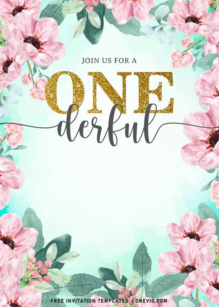 9+ Floral Onederful First Birthday Invitation Templates and has gold text