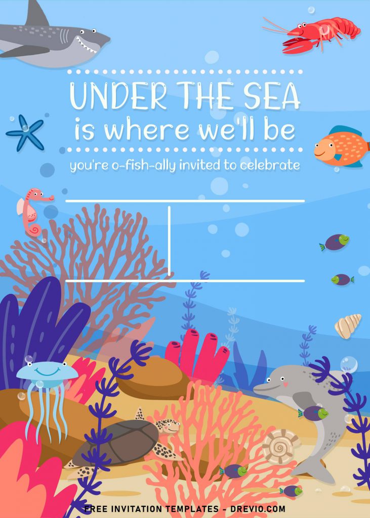 9+ Creative And Cute Under The Sea Themed Birthday Invitation Templates and Coral Riff