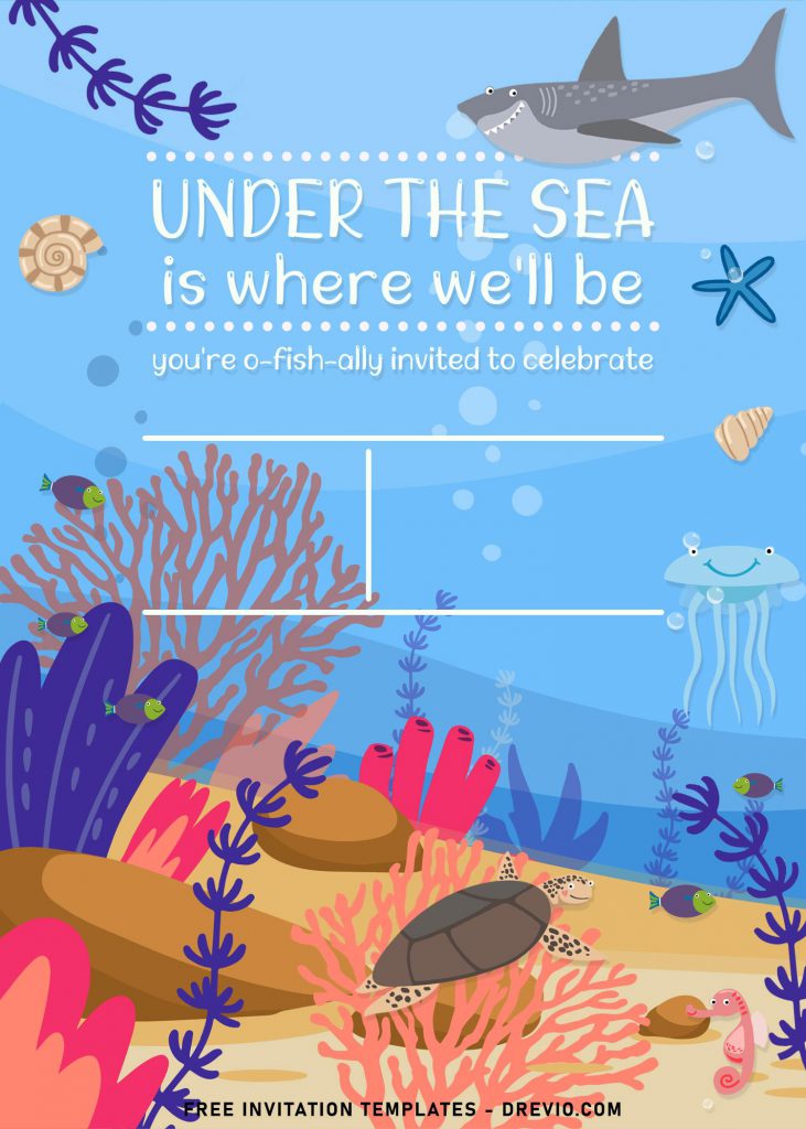 9+ Creative And Cute Under The Sea Themed Birthday Invitation Templates and Seabed background