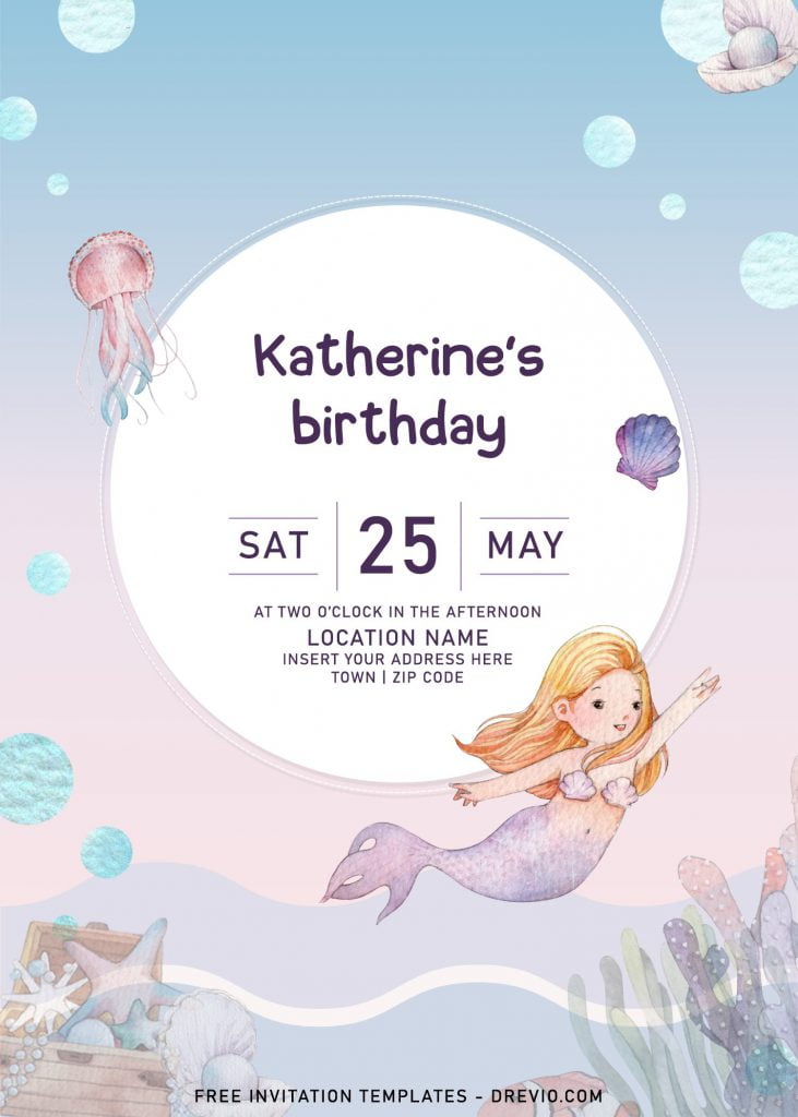 10+ Beautiful Watercolor Mermaid Under The Sea Birthday Invitation Templates