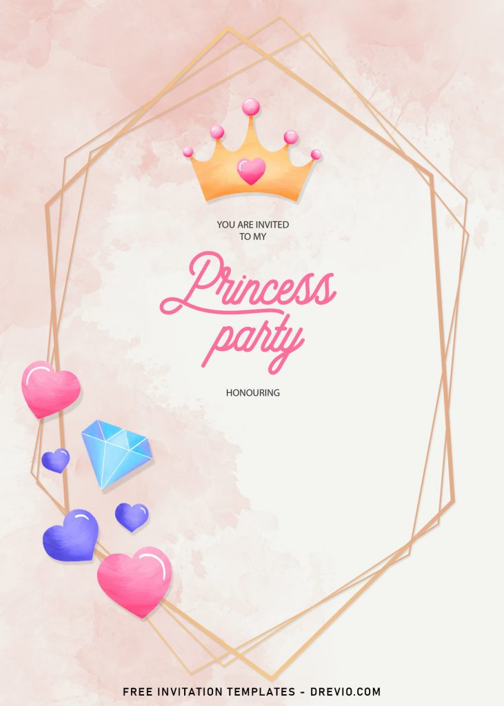 11+ Gorgeous Princess Party In Watercolor Birthday Invitation Templates and has geometric patterns