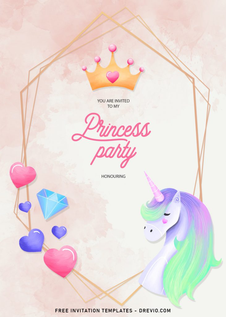 11+ Gorgeous Princess Party In Watercolor Birthday Invitation Templates and has Prince or Princess Crown